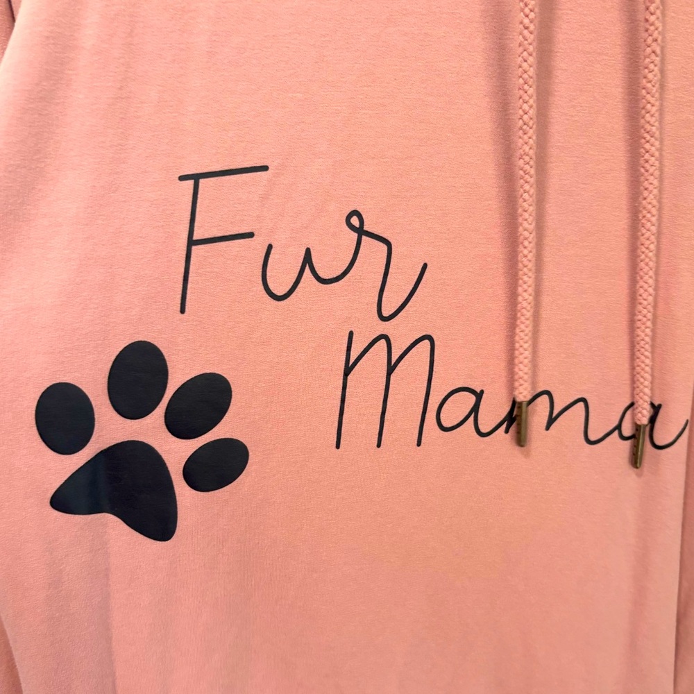 Dusky pink Fur Mama faux hoodie sleep dress women’s size Large long sleeve